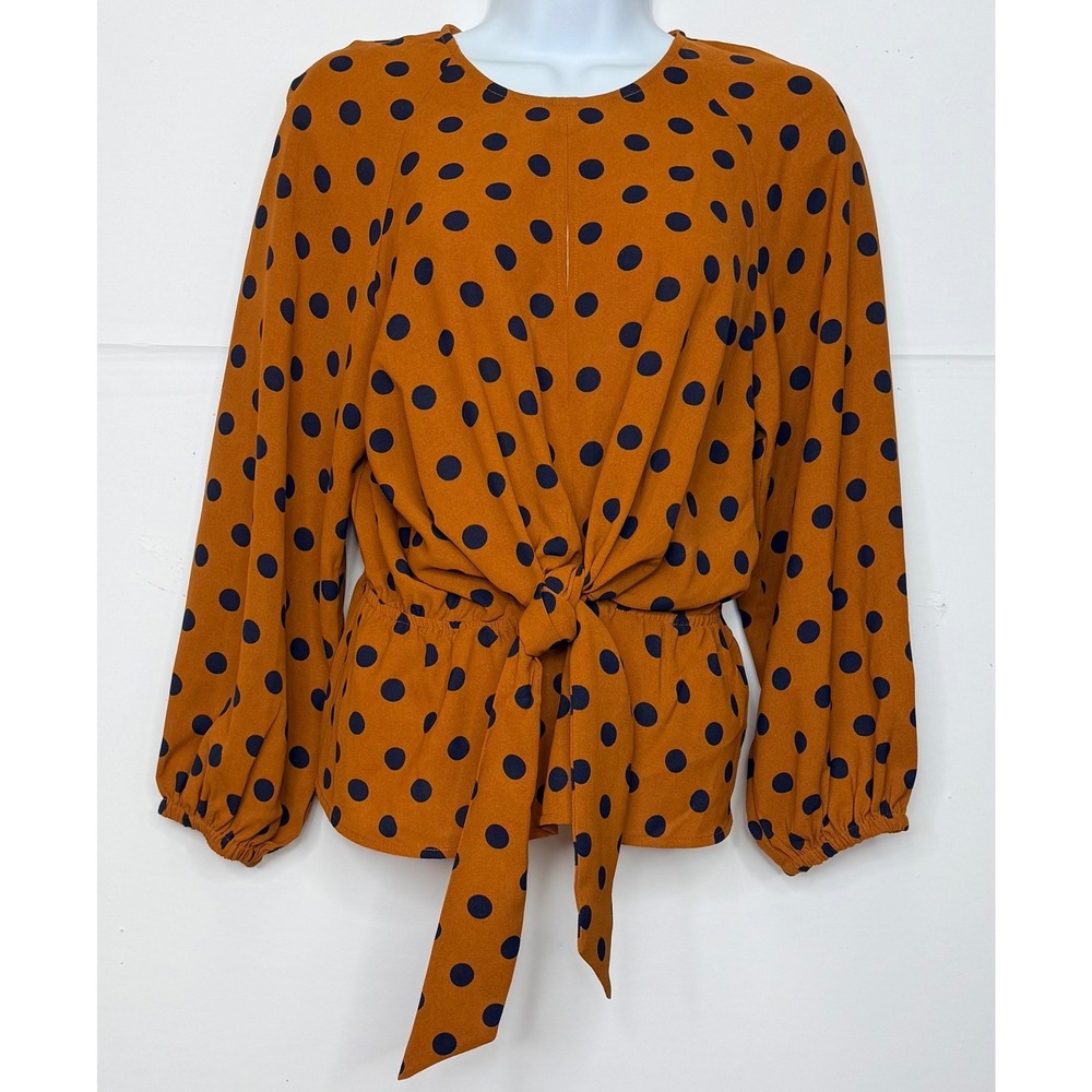 Alythea Polka Dot Blouse Womens‎ M Tie Front Peplum Long Sleeve Top Boho Office